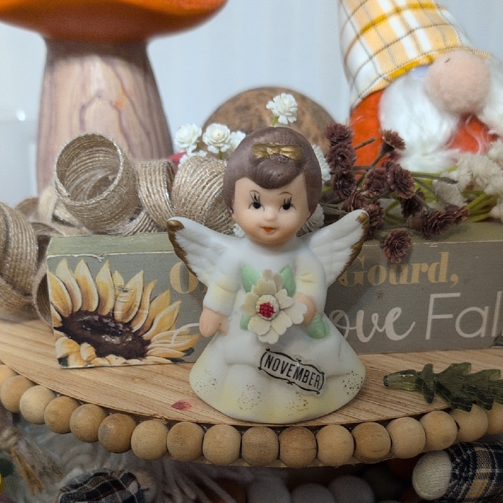 Lefton November Angel Figurine - White and Gold